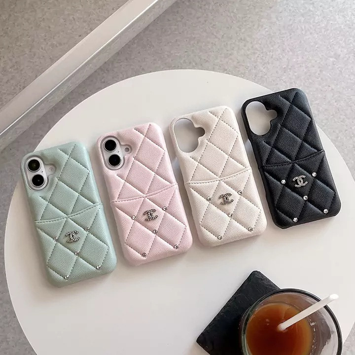 シャネル iPhone ケース レザー 本革 マドモアゼル風 ラインストーン付き ソフトカードケース
