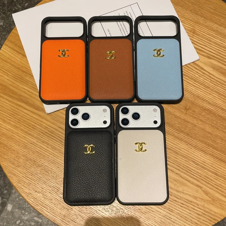 シャネル iPhone ケース シュリンクレザー メタルロゴ スタイル MagSafe対応