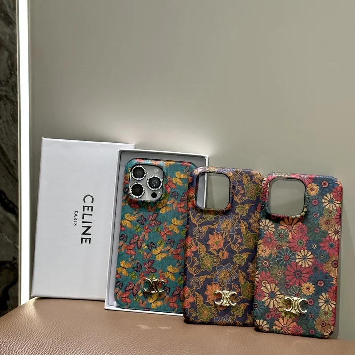 セリーヌ iPhone ケース サフィアーノレザー 花柄 軽量 耐衝撃 MagSafe対応