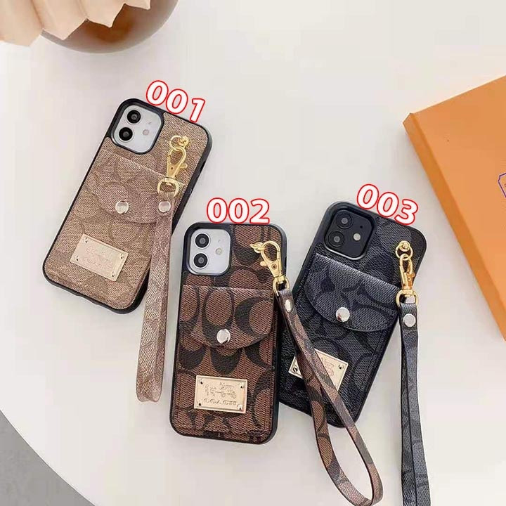 コーチ iPhone ケース 落下防止 ストラップ付き カード収納 PUレザー 耐衝撃