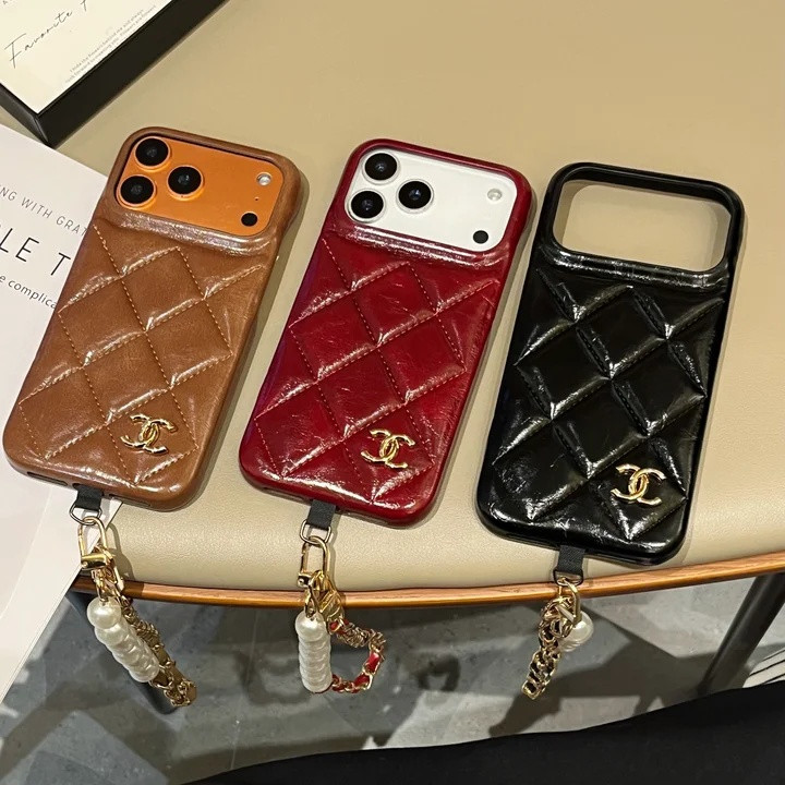 シャネル iPhone ケース パール ストラップ付き マトラッセ レザー 落下防止 MagSafe対応 女性向け