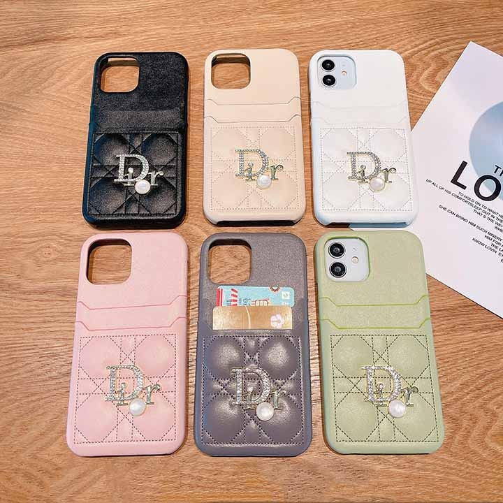 ディオール iPhone ケース カナージュレザー 女性用カード収納 背面キラキララインストーンデザイン