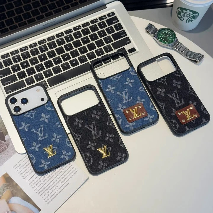 ルイヴィトン iPhone ケース デニム柄 メタルロゴ ゴールド色 シンプル おしゃれ