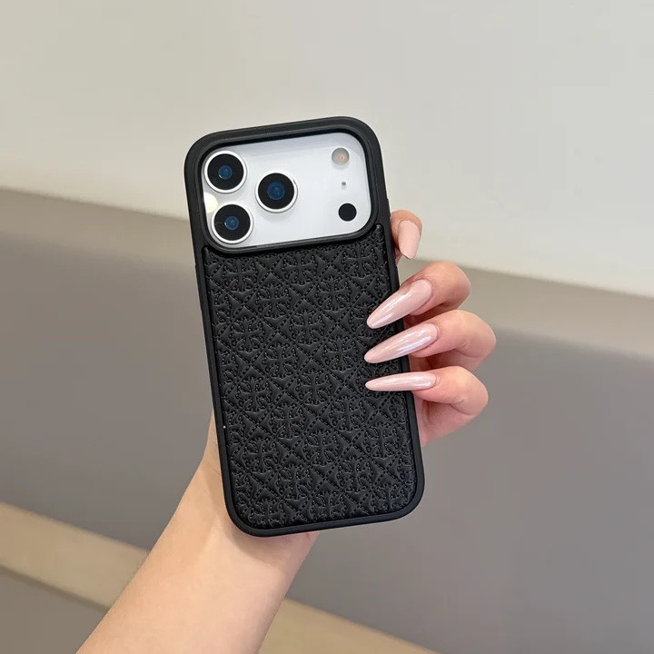 クロムハーツ iPhone ケース PUレザー エンボス ロゴ メンズ ブラック かっこいい