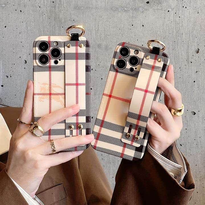 バーバリー iPhone ケース リングバンド付き 落下防止 チェック柄 スタンド機能
