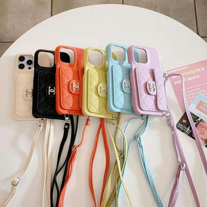 シャネル iPhone ケース ショルダー ストラップ付き カード収納 マトラッセ風 全機種対応