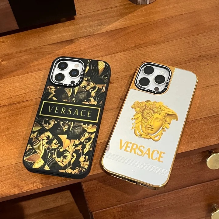 ヴェルサーチ iPhone ケース MagSafe対応 ワイヤレス充電 鏡付き 滑り止め加工 ゴールド仕上げ おしゃれな女性向け