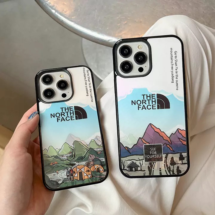 ノースフェイス iPhone ケース シリコン 薄型 軽量 耐衝撃 雪山デザイン 立体イラスト
