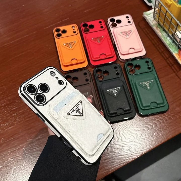 プラダ iPhone ケース 三角ロゴ 十字纹レザー カード収納 おしゃれ MagSafe対応