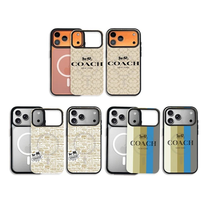 コーチ iPhone ケース 分体式 MagSafe対応 背面ガラス 馬車プリント ワイヤレス充電