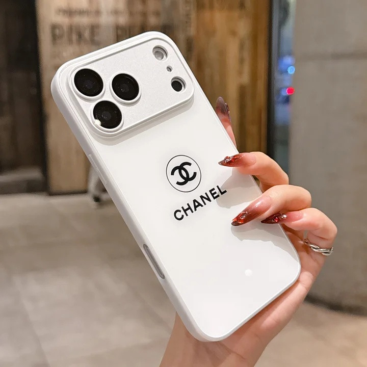 シャネル iPhone ケース 背面 ガラス マット感 ホワイト かわいい 薄型 軽量