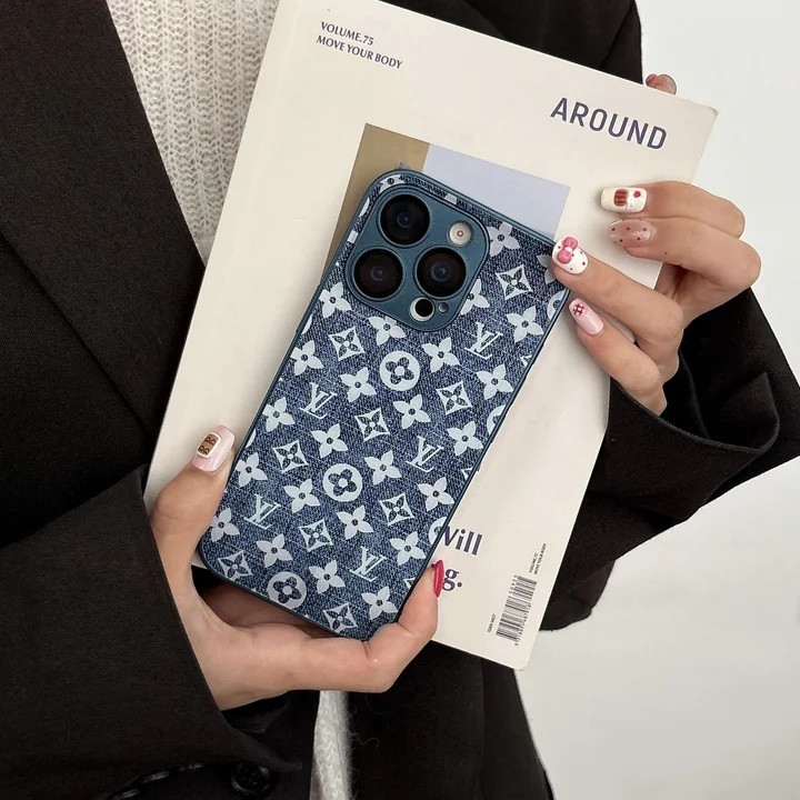 ルイヴィトン iPhone ケース ガラス 背面 カメラフィルム付き モノグラム デニム柄 耐衝撃