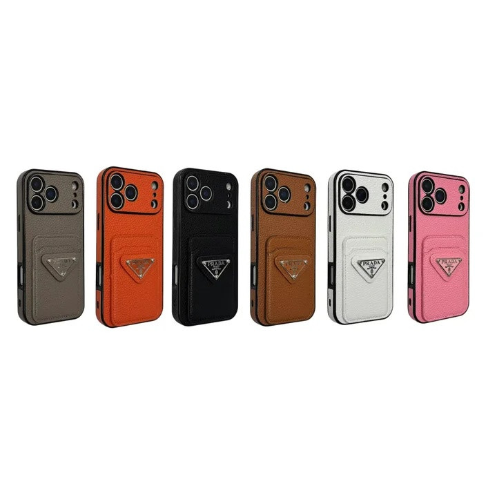 プラダ iPhone ケース レザー 背面収納 三角プレートロゴ カード収納 MagSafe対応