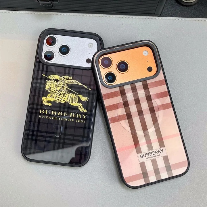 バーバリー iPhone ケース 背面ガラス チェック柄 分離式 MagSafe対応