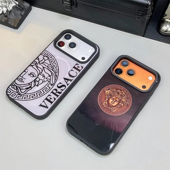 ヴェルサーチ iPhone ケース 背面ガラス 耐衝撃 分離式 MagSafe対応 メドゥーサ