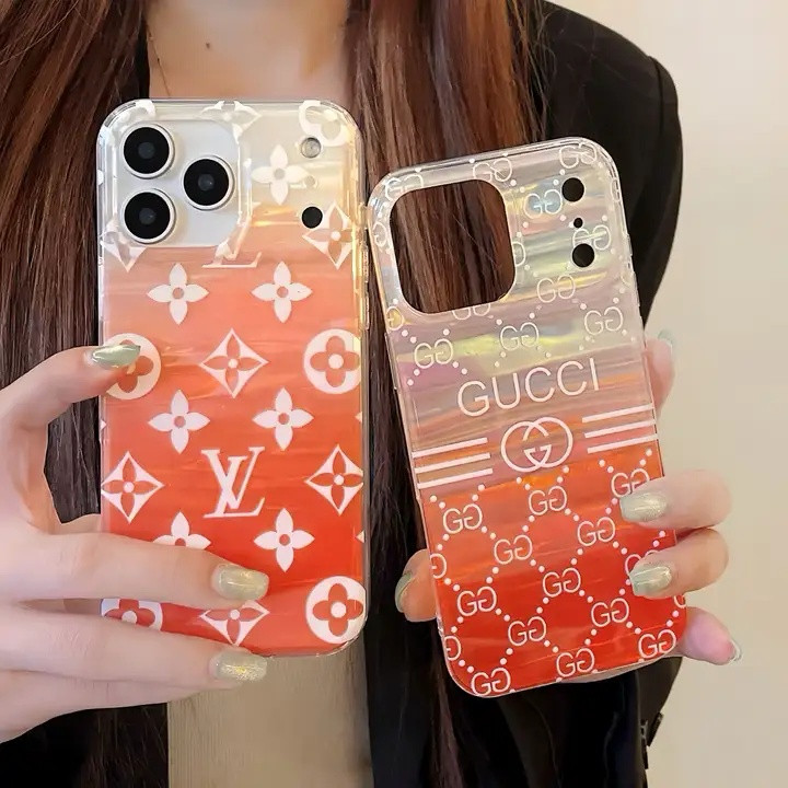ルイヴィトン iPhone ケース オレンジ 高級感 光沢 貝殻紋