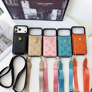 ルイヴィトン iPhone ケース ショルダー ストラップ付き 型押し レザー カード収納