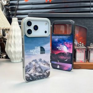 ノースフェイス iPhone ケース アウトドアデザイン 電気メッキ シルバー 保護フィルム付