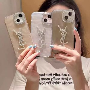 イヴサンローラン iPhone ケース キラキララインストーン 耐衝撃ソフトケース おしゃれ MagSafe対応