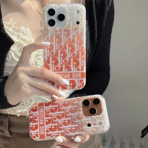 ディオール iPhone ケース 光沢感 オレンジ プリント 軽量 スリム 耐衝撃