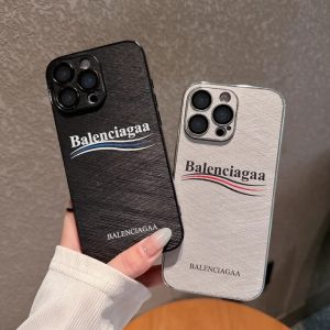 バレンシアガ iPhone ケース メッキ加工 レンズ保護 オシャレ (ブラック/シルバー)