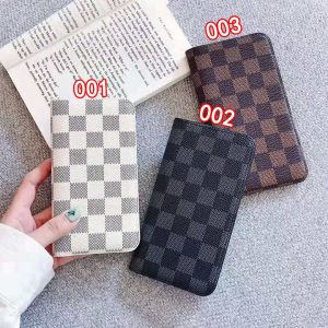 ルイヴィトン iPhone ケース ダミエ柄 レザー 手帳型 カード収納 メンズ向け